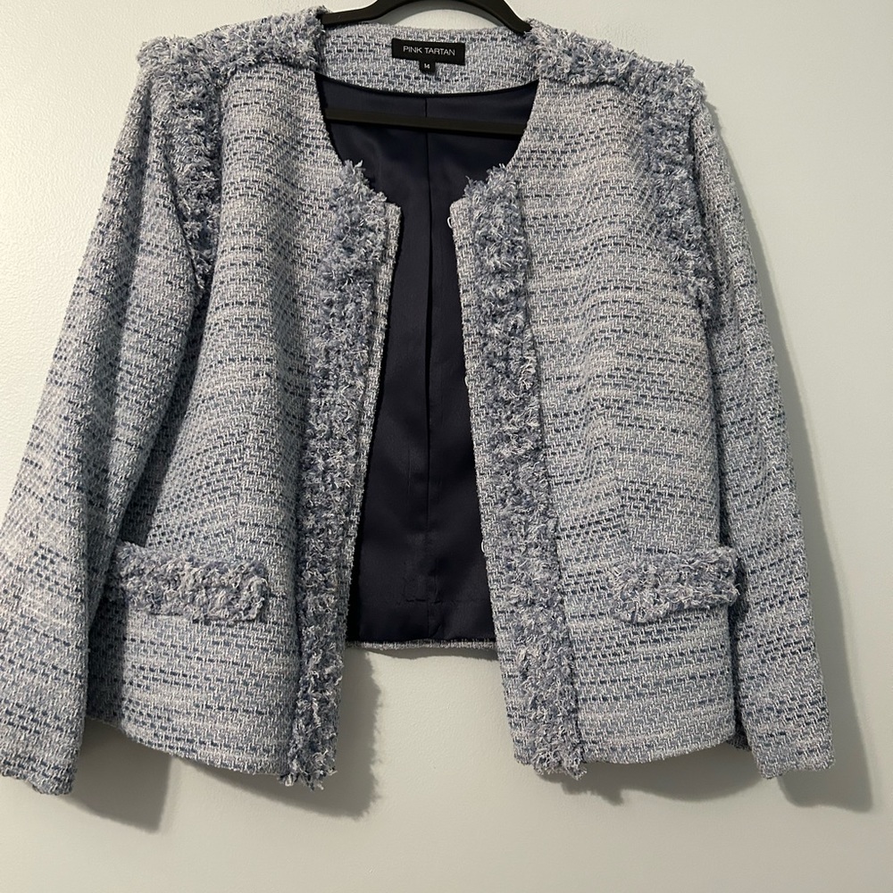 Pink Tartan 2 piece jacket and skirt in size 14   Nice shades of blue colours - Picture 6 of 11